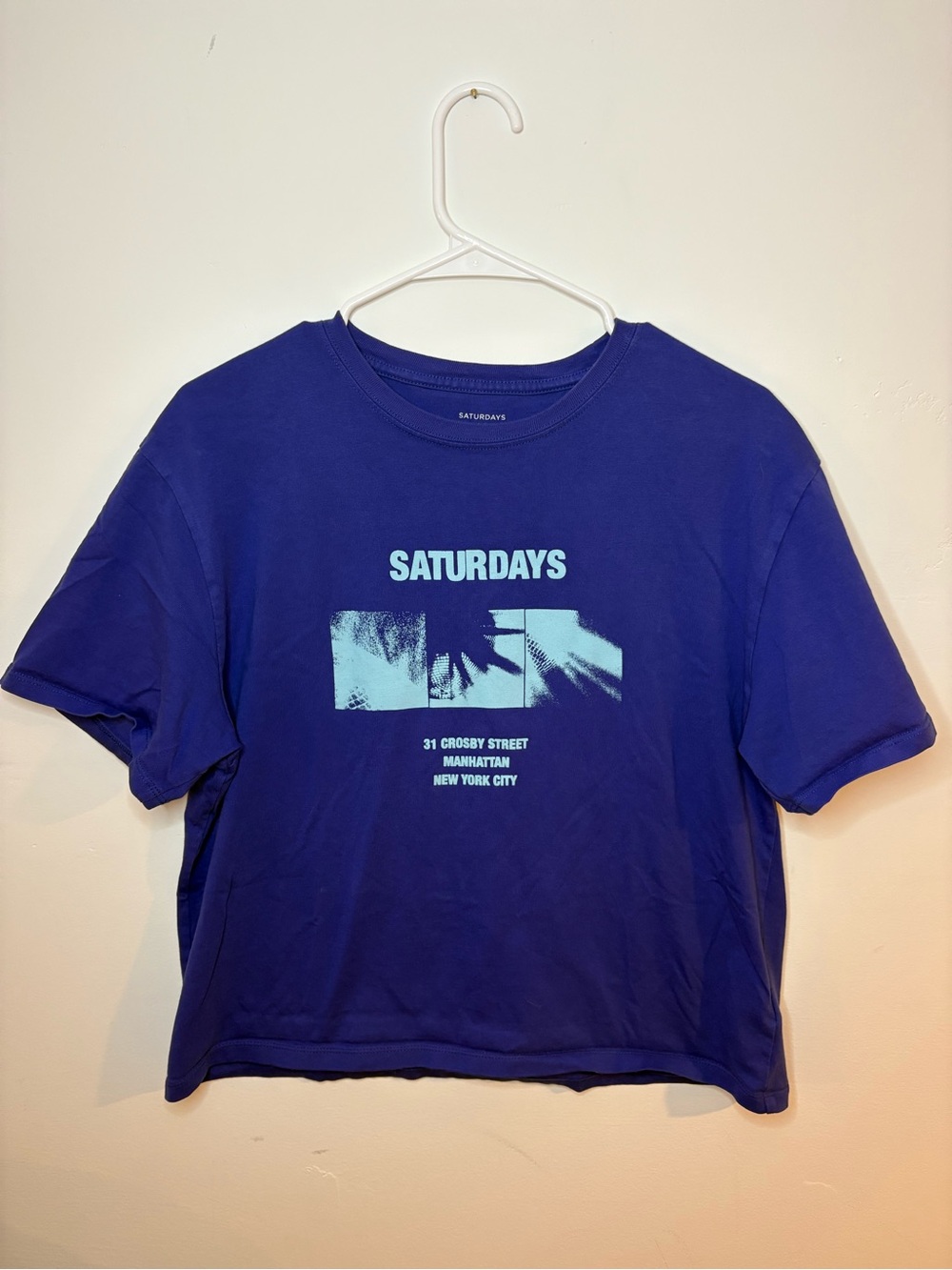Saturdays NYC | Short Sleeve Cropped Shirt - Blue ; Womens M